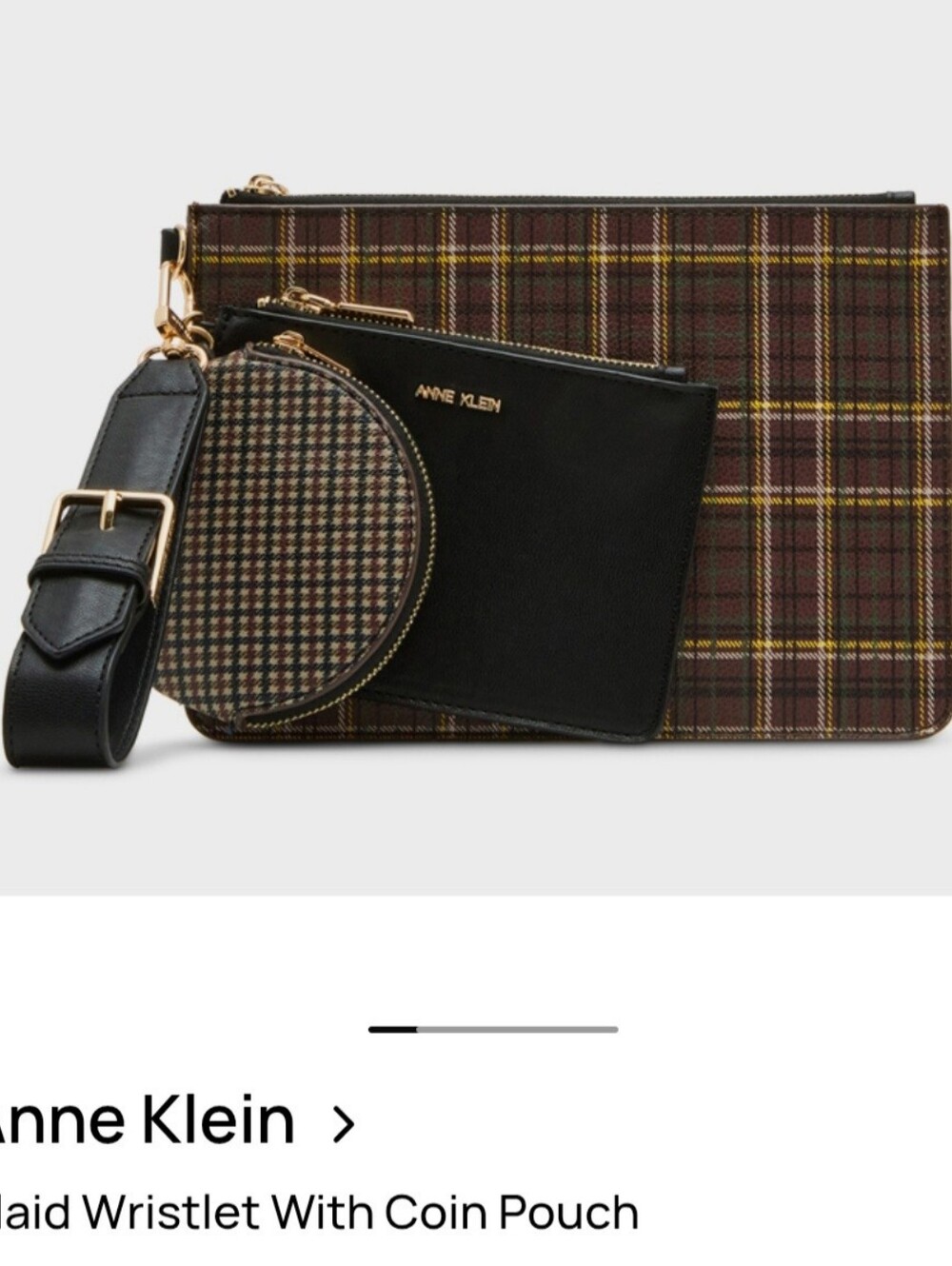 Anne Klein 3 Piece Plaid & Black Wristlet Set NWT